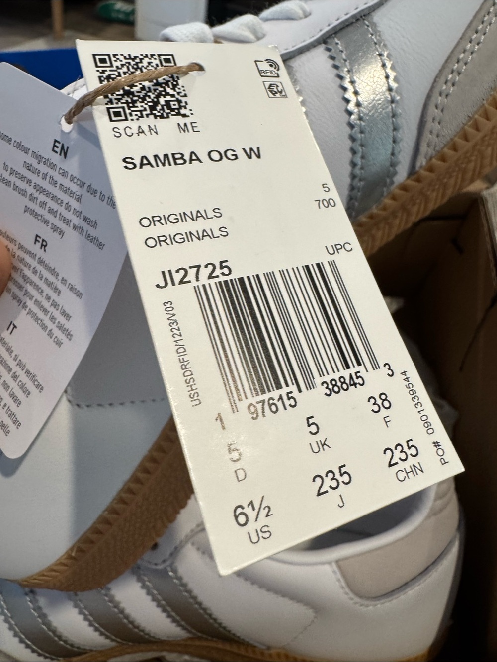 adidas Samba OG Women’s Sneakers Size 6.5 Cloud White Silver Grey - Picture 3 of 8
